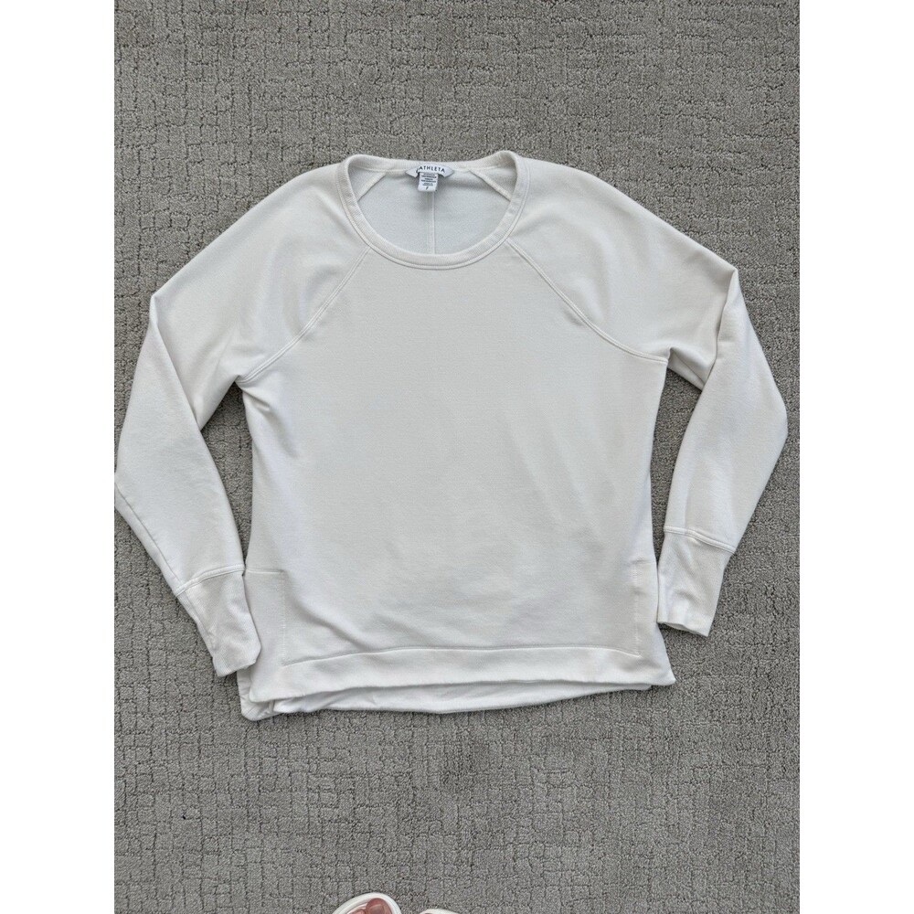 Athleta Sweatshirt Women S Cream White Crewneck Thumbholes Side Slits Athleisure